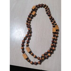 Wood necklace hand made light & dark brown beads Boho‎ Hippie Nature